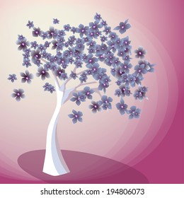 The flowering tree with purple flowers with pink background