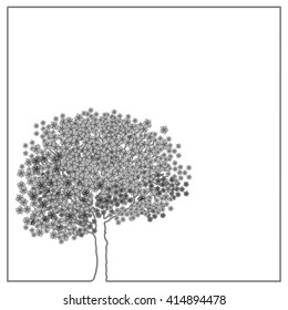 Flowering tree in shades of gray.