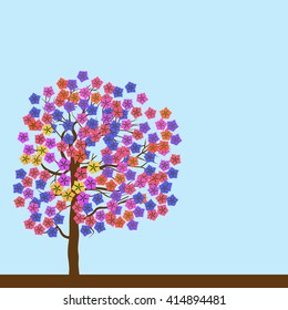Árbol floreciente en tonos grises.