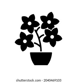 Flowering tree shrubs black glyph icon. Creating beatiful landscape near home with use of flowers. Special plants growing in garden. Silhouette symbol on white space. Vector isolated illustration