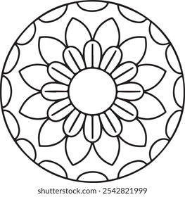 Flower-Inspired Mandala Line Art for Zen and Meditation