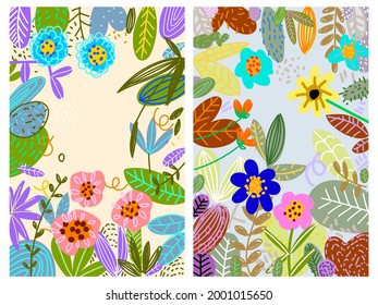Flower,leaves abstract set vector illustration.Drawing for postcard.poster background.
