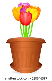 Flowerpot bouquet tulips on a white background. Vector illustration.