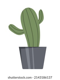 Flowerpot with cactus. Elements for comfortable and cozy atmosphere in houses, decorating apartments and premises. Modern, fashion, trendy and minimalistic style. Cartoon flat vector illustration