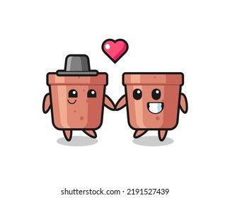 Flowerpot Cartoon Character Couple With Fall In Love Gesture , Cute Style Design For T Shirt, Sticker, Logo Element