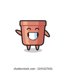 flowerpot cartoon character doing wave hand gesture , cute style design for t shirt, sticker, logo element