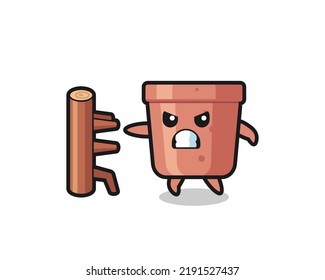 flowerpot cartoon illustration as a karate fighter , cute style design for t shirt, sticker, logo element