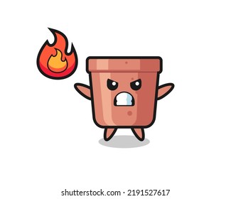 flowerpot character cartoon with angry gesture , cute style design for t shirt, sticker, logo element