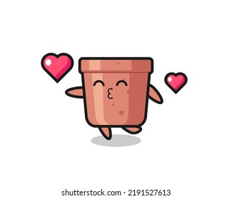 flowerpot character cartoon with kissing gesture , cute style design for t shirt, sticker, logo element