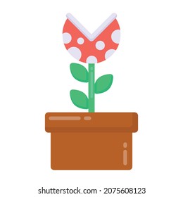 Flowerpot que denota icono plano de planta de obstáculos 