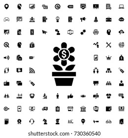 Flowerpot with dollar sign icon . set of filled marketing icons.