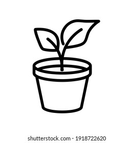 Flowerpot flat icon. Pictogram for web. Line stroke. Isolated on white background. Vector eps10