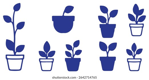 Flowerpot flat icon. Pictogram for web. Line stroke. Plant pot line outline icon, Potted plant icon. With outline, glyph, and filled outline styles, Plant in pot simple line vector icon. flower pot