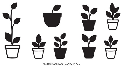 Flowerpot flat icon. Pictogram for web. Line stroke. Plant pot line outline icon, Potted plant icon. With outline, glyph, and filled outline styles, Plant in pot simple line vector icon. flower pot