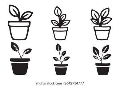 Flowerpot flat icon. Pictogram for web. Line stroke. Plant pot line outline icon, Potted plant icon. With outline, glyph, and filled outline styles, Plant in pot simple line vector icon. flower pot