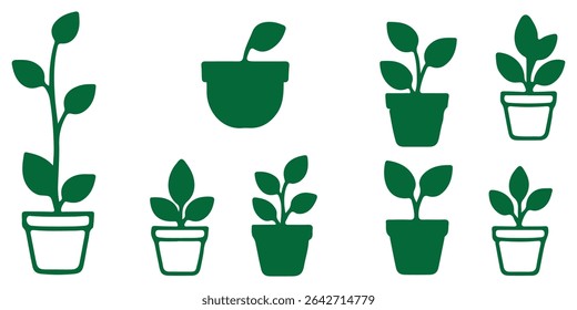 Flowerpot flat icon. Pictogram for web. Line stroke. Plant pot line outline icon, Potted plant icon. With outline, glyph, and filled outline styles, Plant in pot simple line vector icon. flower pot