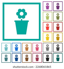 Flowerpot with flower solid flat color icons with quadrant frames on white background