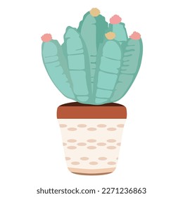 Flowerpot with flowers succulents isolated on white background. Vector illustration in flat style.