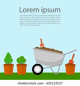 flowerpot garden tools wheelbarrow vector