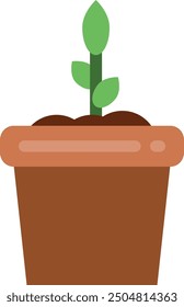 Flowerpot with growing seedling in soil color icon
