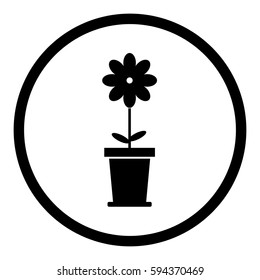 Flowerpot icon in circle on white background