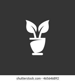 Flowerpot icon in flat style isolated on black background. Plant logo silhouette. Abstract sign, symbol, pictogram. Vector illustration