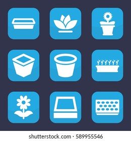 flowerpot icon. Set of 9 flowerpot filled icons such as pot for plants, plant in pot