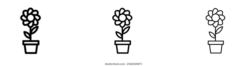 Flowerpot icon in tree different line stroke sizes.