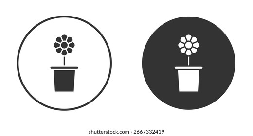 Flowerpot icon in trendy flat design versions in black and white.