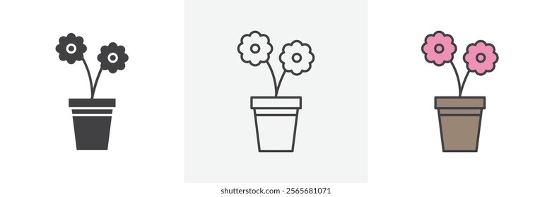 Flowerpot icons in black and colored versions