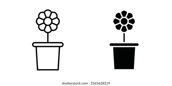 Flowerpot icons in black and white colors