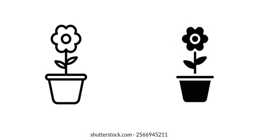 Flowerpot icons. black and white vector set.