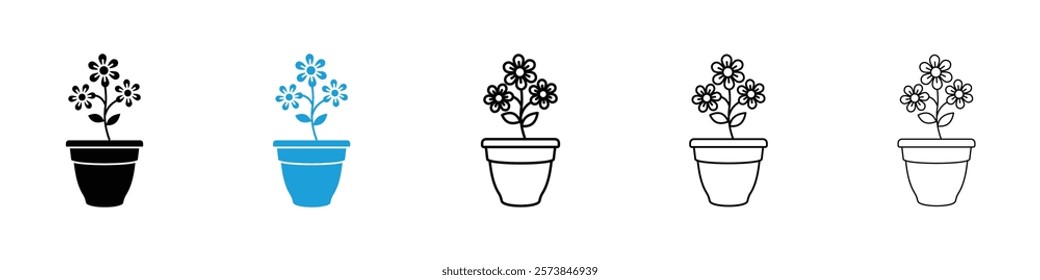 Flowerpot icons in filled and 3 stroke weights