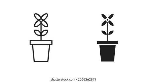 Flowerpot icons in line stroke and flat versions