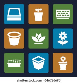 Flowerpot icons set. set of 9 flowerpot filled icons such as pot for plants, plant in pot