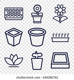 Flowerpot icons set. set of 9 flowerpot outline icons such as pot for plants, plant in pot