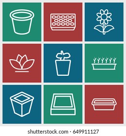 Flowerpot icons set. set of 9 flowerpot outline icons such as pot for plants, plant in pot, flower