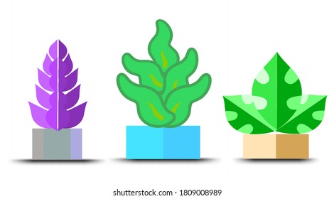flowerpot icons vector, Doodle house plants