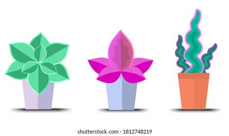 flowerpot icons vector, Doodle house plants