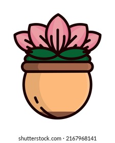 icono de flowerpot y hoja aislado