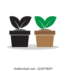 Flowerpot leaves, great design for any purposes. Plant leaf sign. Logo symbol. Vector illustration. stock image. 