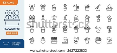 Flowerpot line editable icon set. Editable stroke. Vector illustration	
