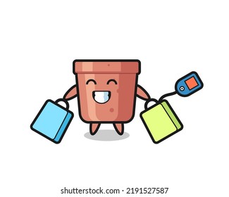flowerpot mascot cartoon holding a shopping bag , cute style design for t shirt, sticker, logo element