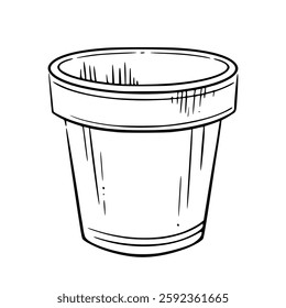 Flowerpot. Minimalist isolated vector illustration of a plant pot. Ideal for gardening, interior decor, and urban planting themes, cards, sign. Good for seasonal decoration, coloring page, collage