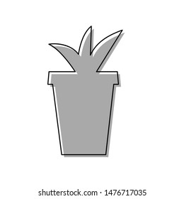 Flowerpot sign illustration. Black line icon with gray shifted flat filled icon on white background. Illustration.