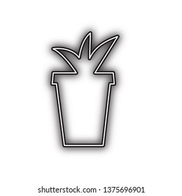 Flowerpot sign illustration. Vector. Double contour black icon with soft shadow at white background. Isolated.