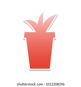 Flowerpot sign illustration. Vector. Reddish icon with white and gray shadow on white background. Isolated.