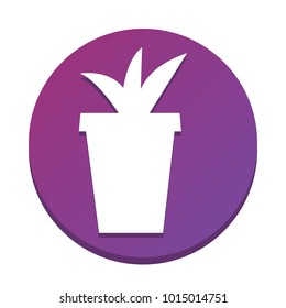 Flowerpot sign illustration. Vector. White icon with flat shadow on purpureus circle at white background. Isolated.
