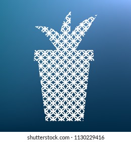 Flowerpot sign illustration. Vector. White textured icon at lapis lazuli gradient background.
