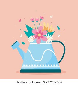 A flowerpot with spring flowers